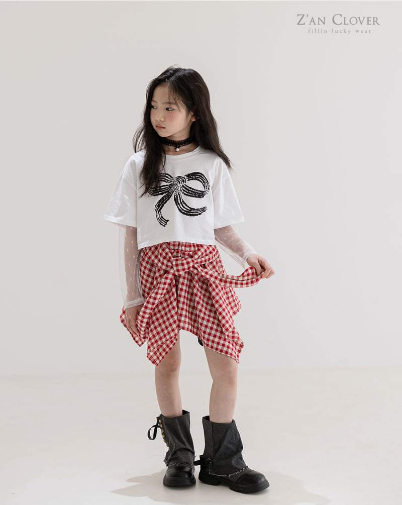 Zan Clover - Korean Children Fashion - #discoveringself - Mesh Ribbon Short Tee - 7