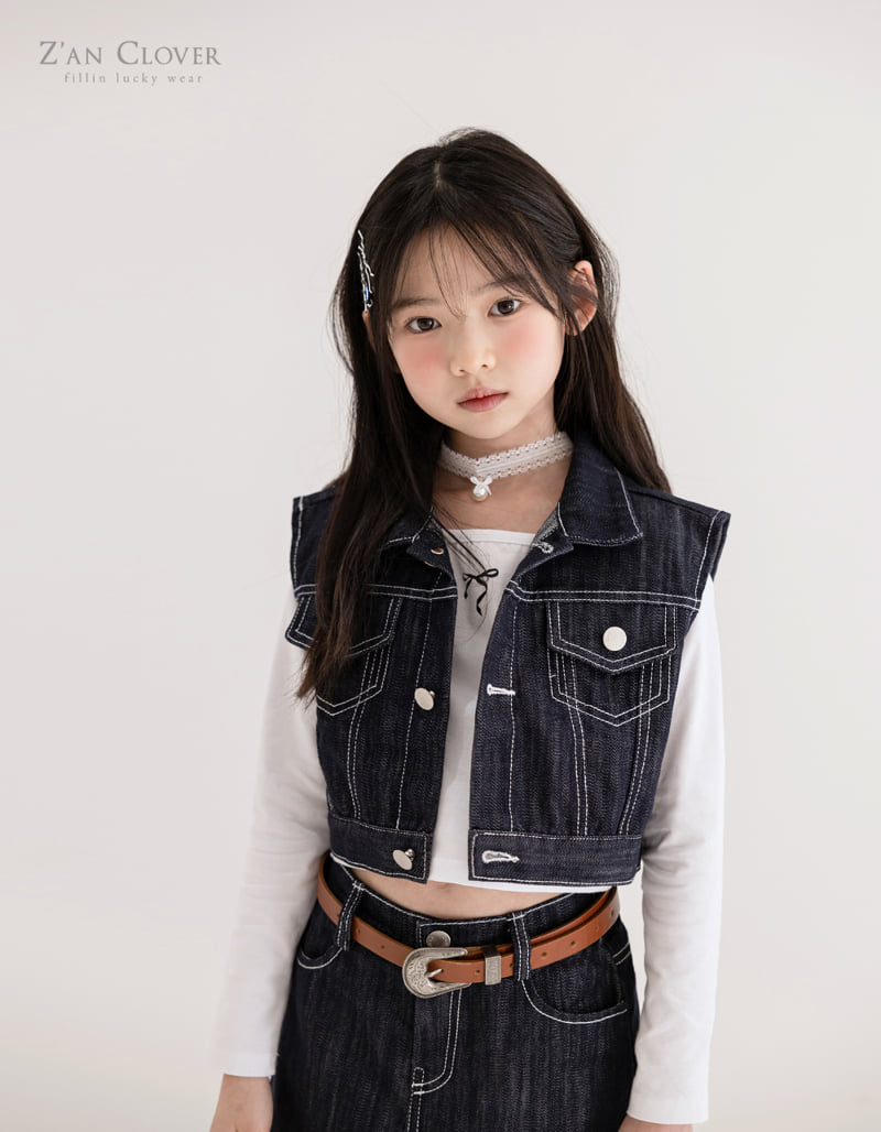Zan Clover - Korean Children Fashion - #fashionkids - Crop Dark Denim Vest - 6