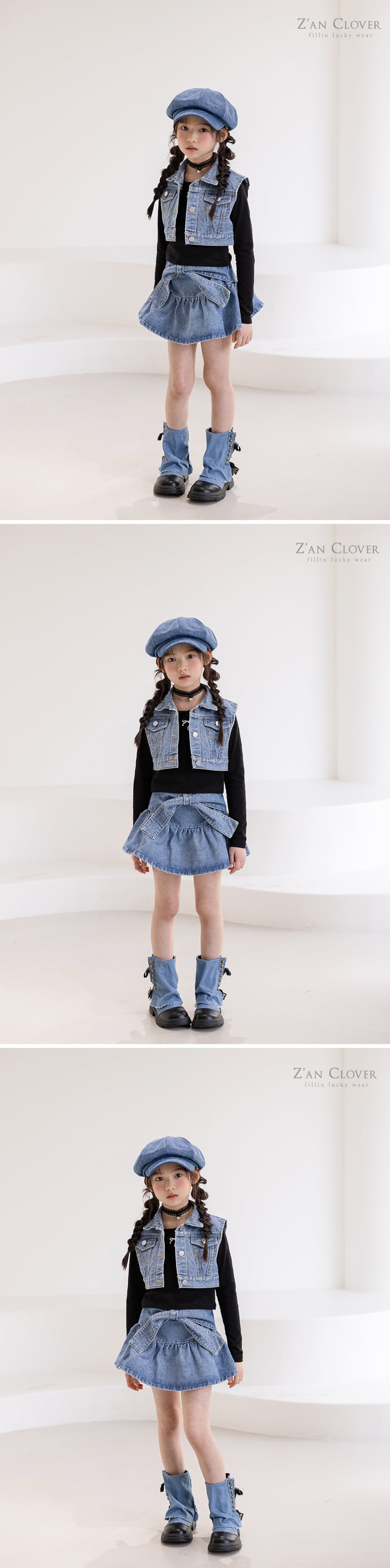 Zan Clover - Korean Children Fashion - #fashionkids - Crop Blue Denim Vest - 5