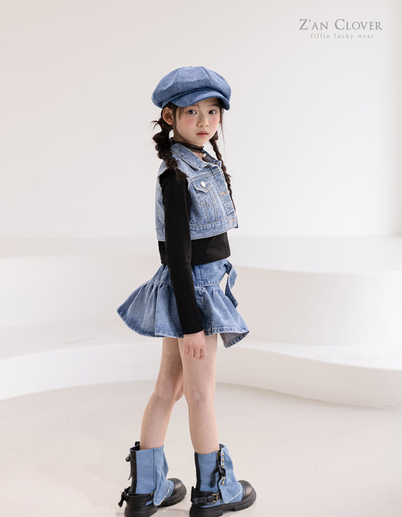 Zan Clover - Korean Children Fashion - #kidsshorts - Crop Blue Denim Vest - 6