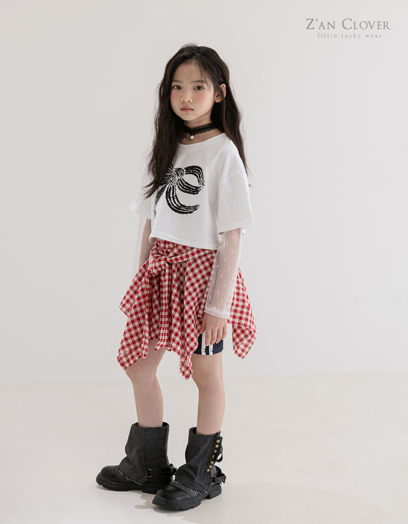 Zan Clover - Korean Children Fashion - #kidsshorts - Mesh Ribbon Short Tee - 9