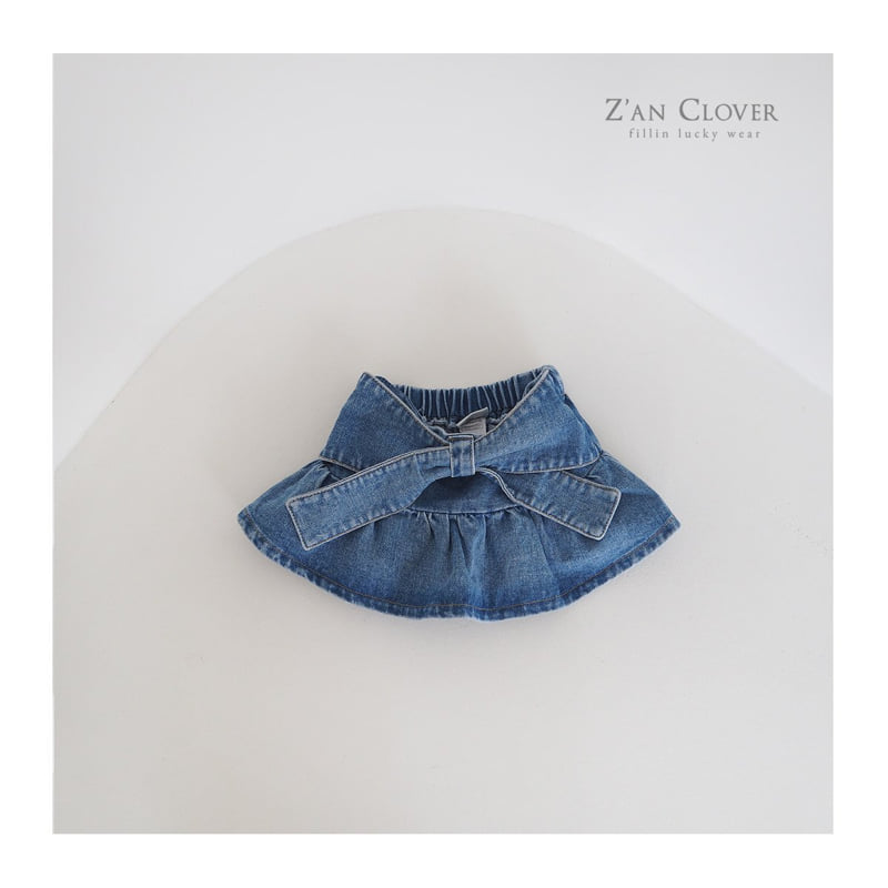 Zan Clover - Korean Children Fashion - #kidsshorts - Denim Ribbon Skirt