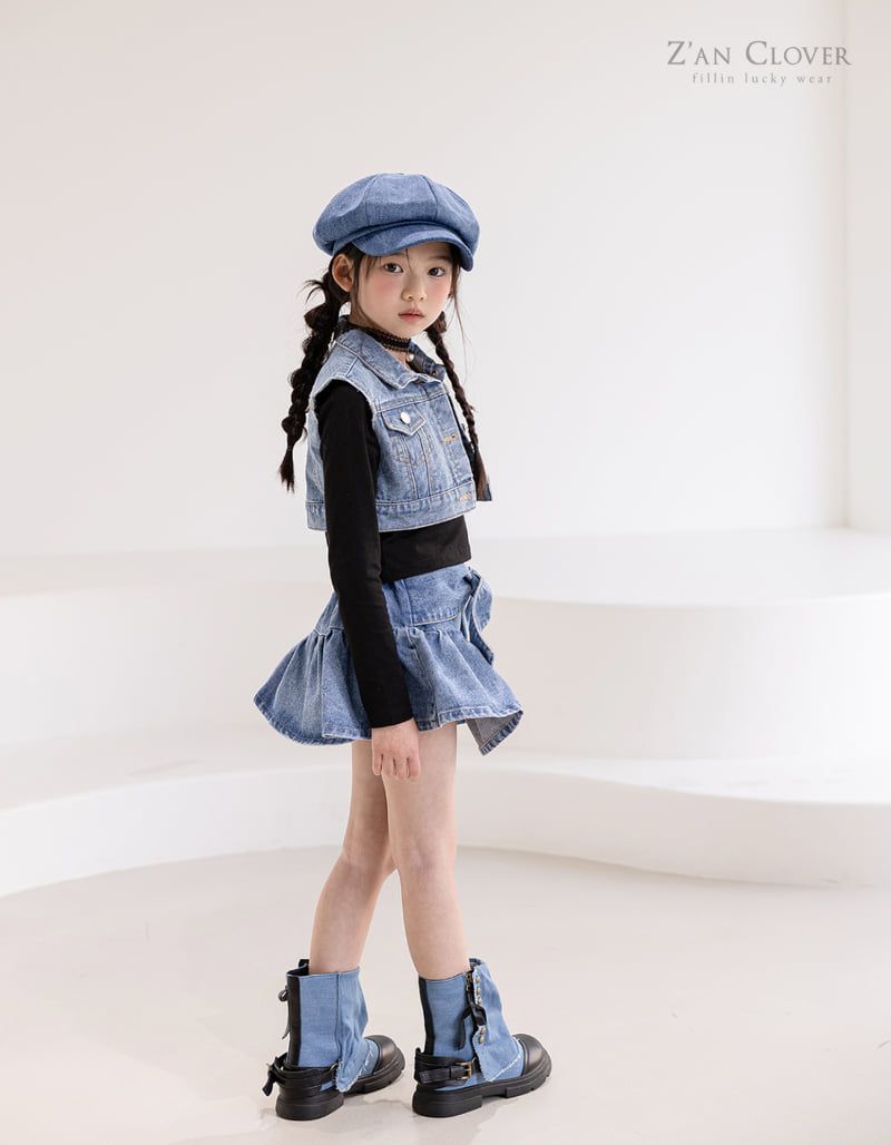 Zan Clover - Korean Children Fashion - #kidsstore - Crop Blue Denim Vest - 7