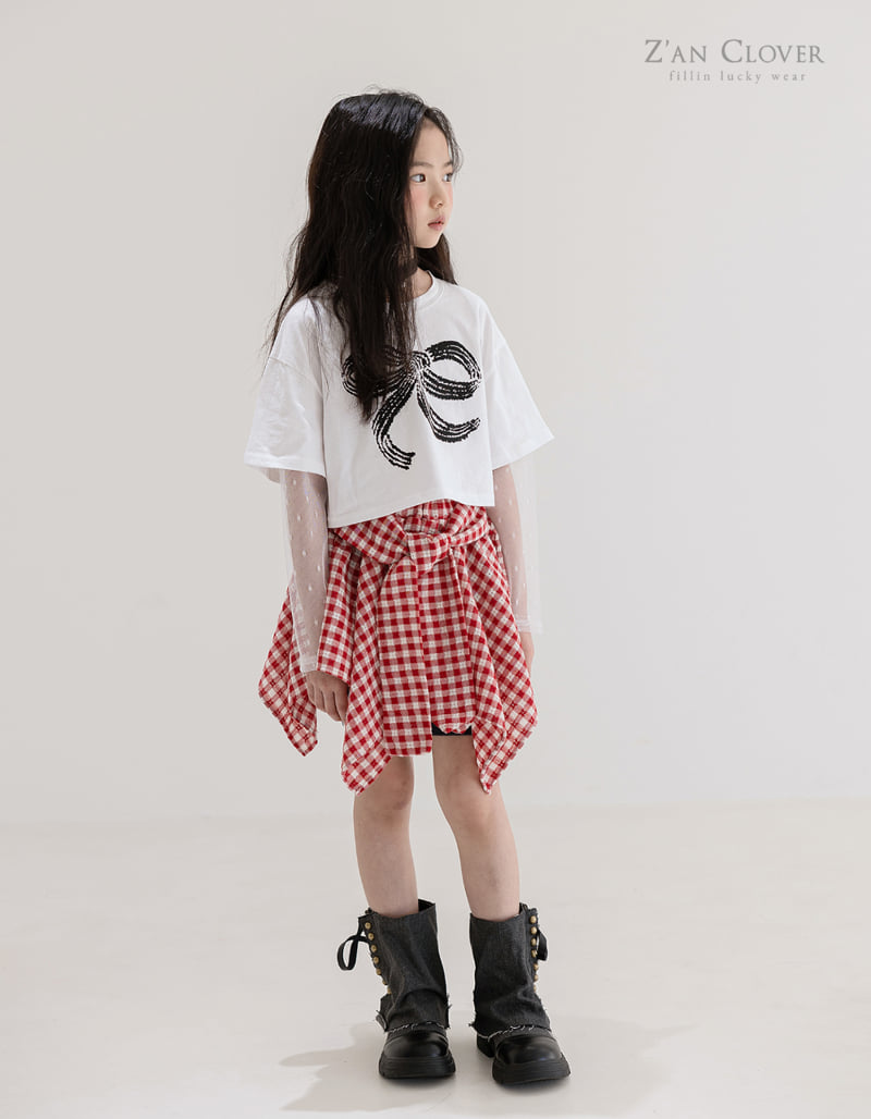 Zan Clover - Korean Children Fashion - #kidsstore - Mesh Ribbon Short Tee - 10