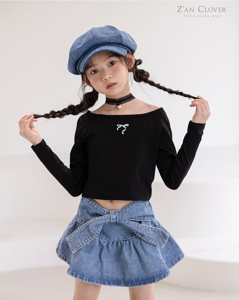 Zan Clover - Korean Children Fashion - #kidsstore - Denim Ribbon Skirt - 2