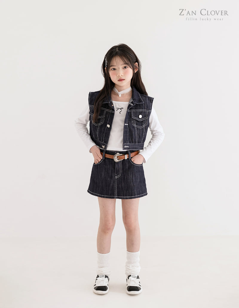 Zan Clover - Korean Children Fashion - #kidzfashiontrend - Crop Dark Denim Vest - 9