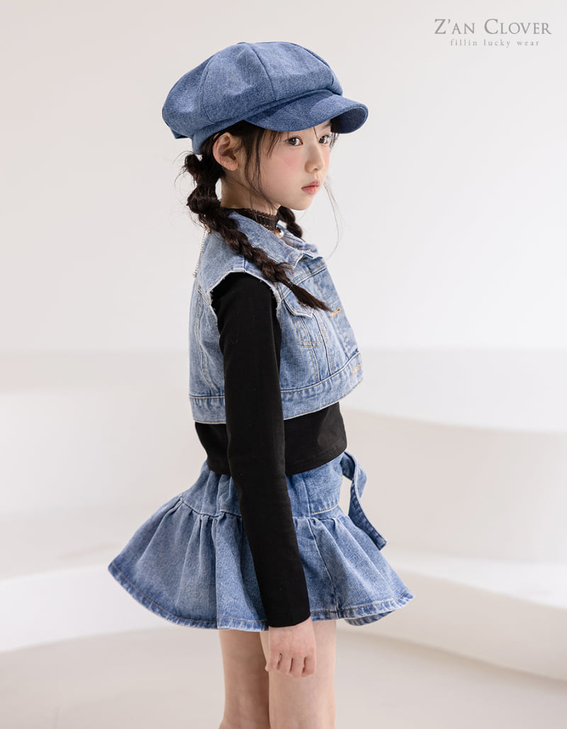 Zan Clover - Korean Children Fashion - #kidzfashiontrend - Crop Blue Denim Vest - 8