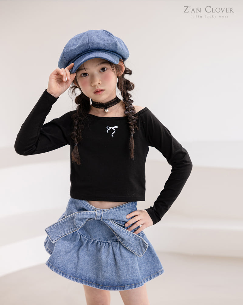 Zan Clover - Korean Children Fashion - #kidzfashiontrend - Off Shoulder Ribbon Tee - 6