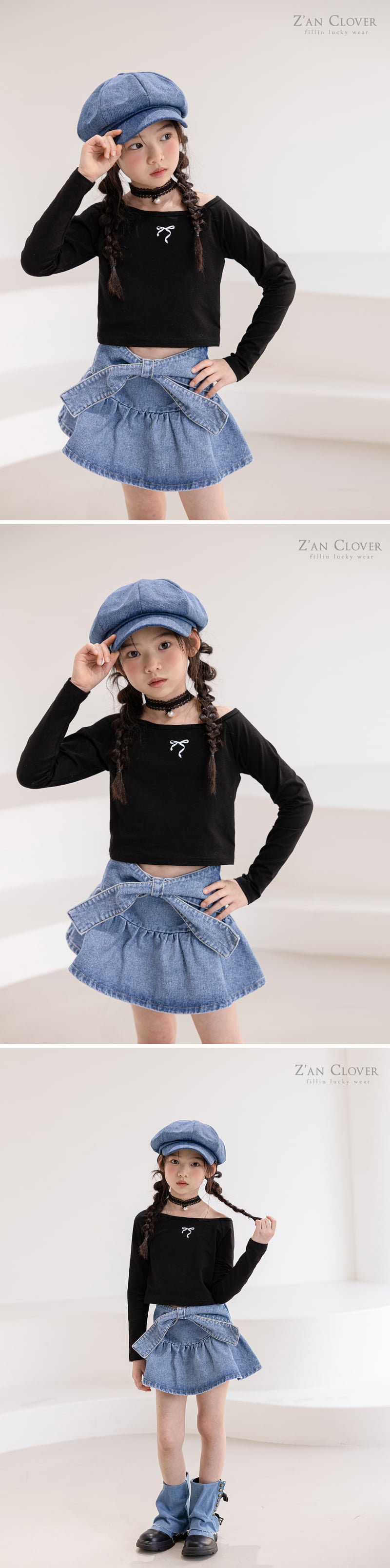 Zan Clover - Korean Children Fashion - #kidzfashiontrend - Denim Ribbon Skirt - 3