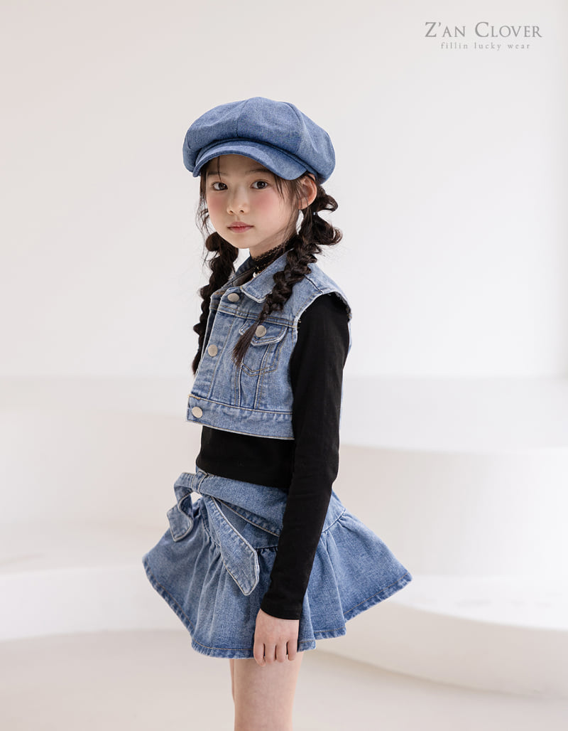 Zan Clover - Korean Children Fashion - #littlefashionista - Crop Blue Denim Vest - 10