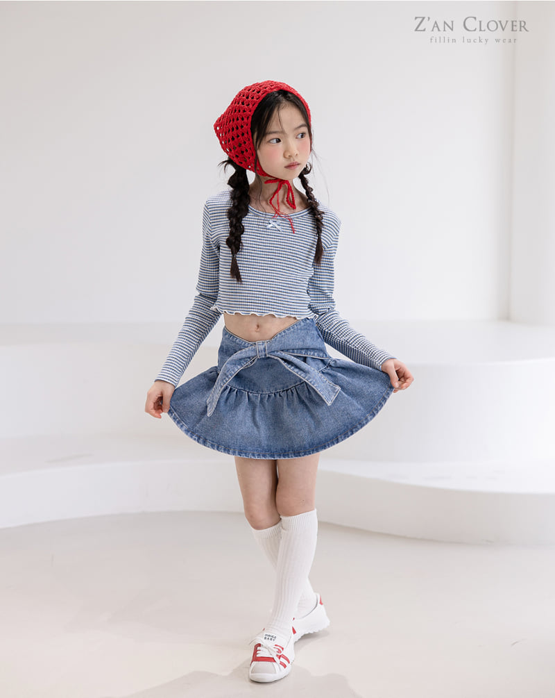 Zan Clover - Korean Children Fashion - #littlefashionista - Denim Ribbon Skirt - 5