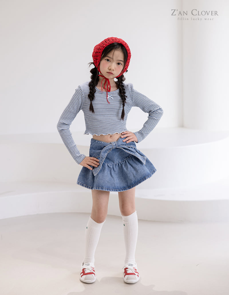 Zan Clover - Korean Children Fashion - #minifashionista - Denim Ribbon Skirt - 7