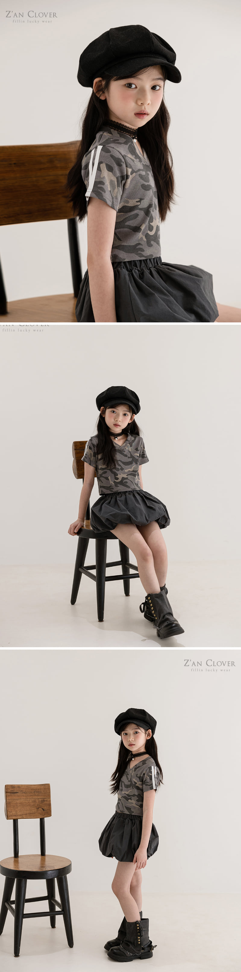 Zan Clover - Korean Children Fashion - #prettylittlegirls - Camo V Short Tee - 5