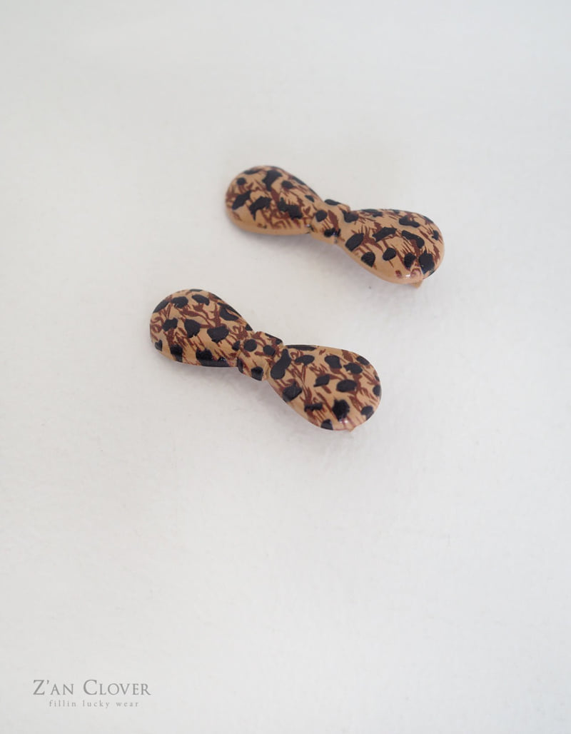 Zan Clover - Korean Children Fashion - #todddlerfashion - Leopard Ribbon Pin Set - 3