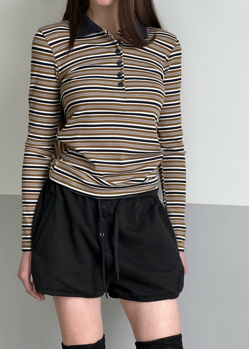 140 Avenue - Korean Women Fashion - #pursuepretty - Slim Collar Tee - 10