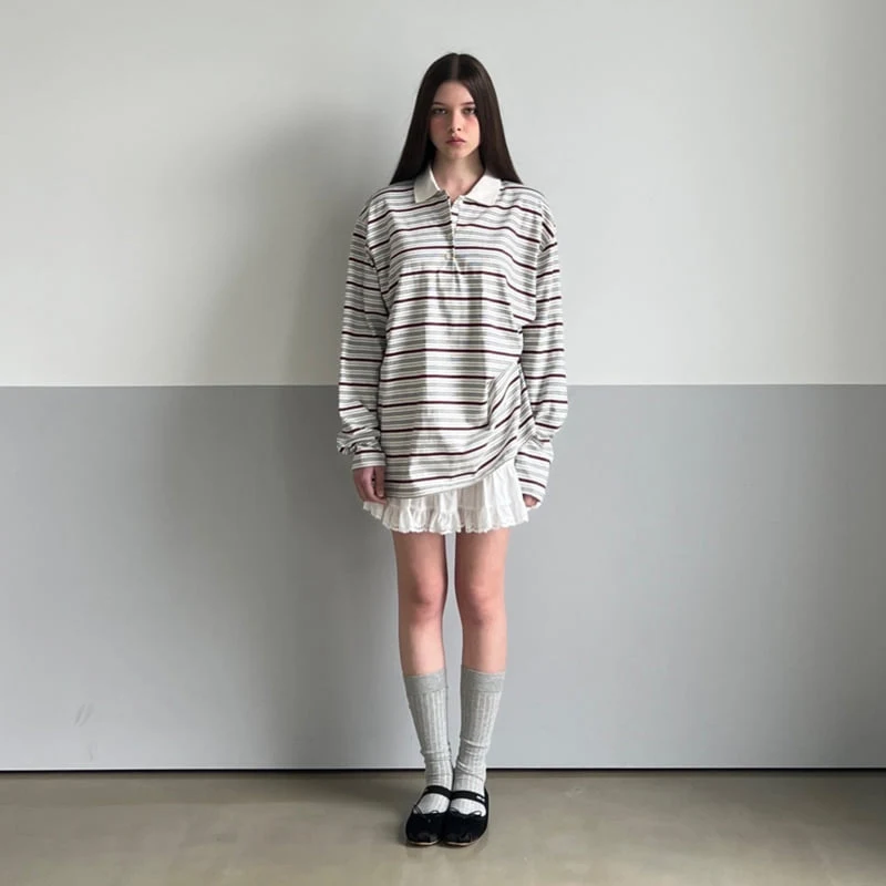 140 Avenue - Korean Women Fashion - #shopsmall - Blooming Stripe Collar Tee - 12
