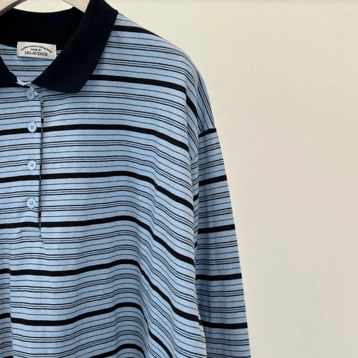 140 Avenue - Korean Women Fashion - #vintageinspired - Blooming Stripe Collar Tee - 7