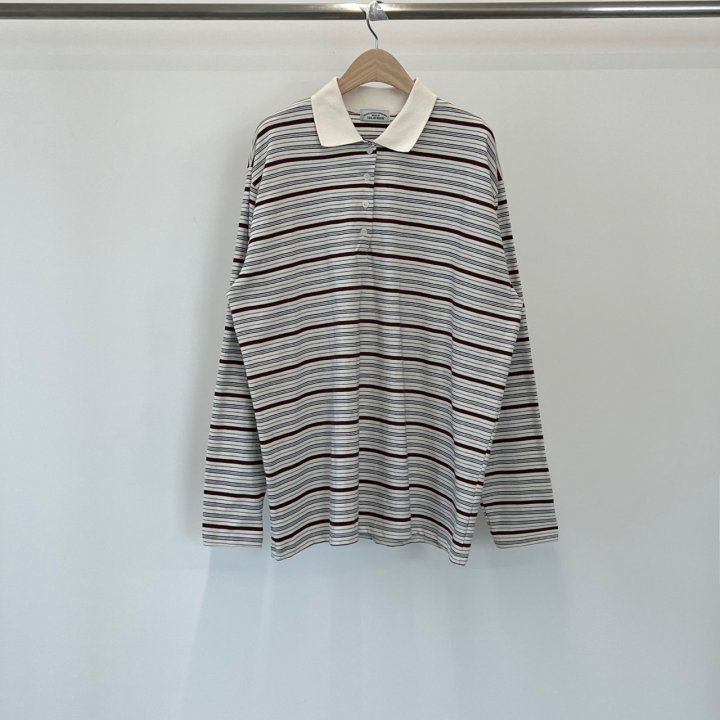 140 Avenue - Korean Women Fashion - #womensfashion - Blooming Stripe Collar Tee - 2