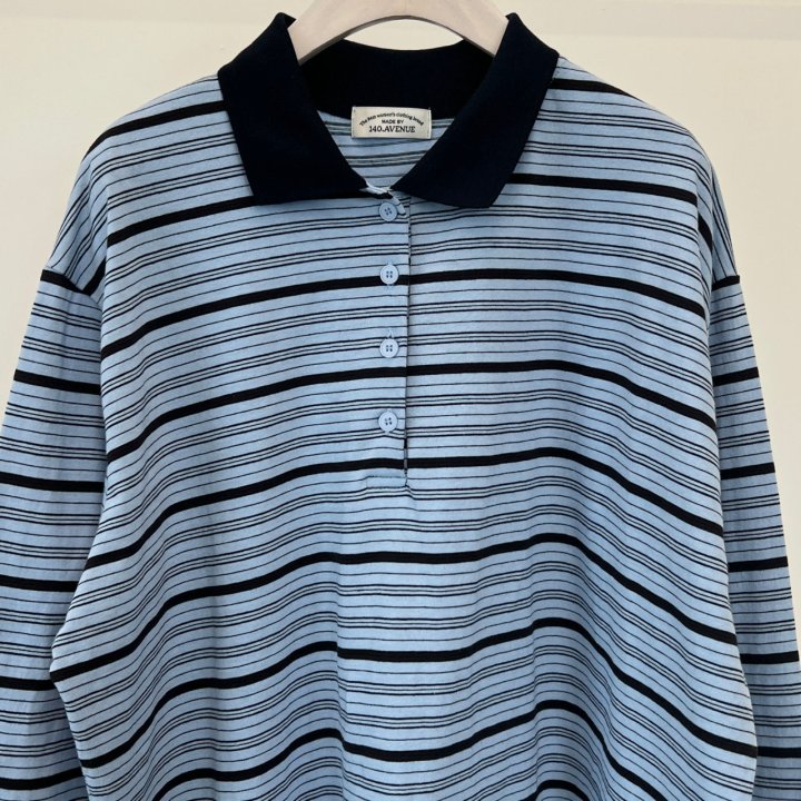 140 Avenue - Korean Women Fashion - #womensfashion - Blooming Stripe Collar Tee - 6