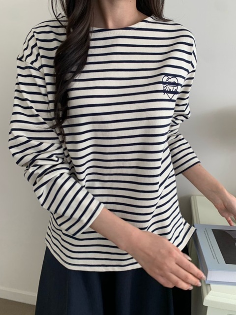 Love Embroidery Stripe Tee Love Embroidery Stripe Tee
