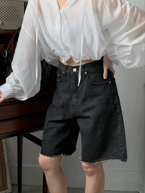 Cutting Black Denim Shorts Cutting Black Denim Shorts