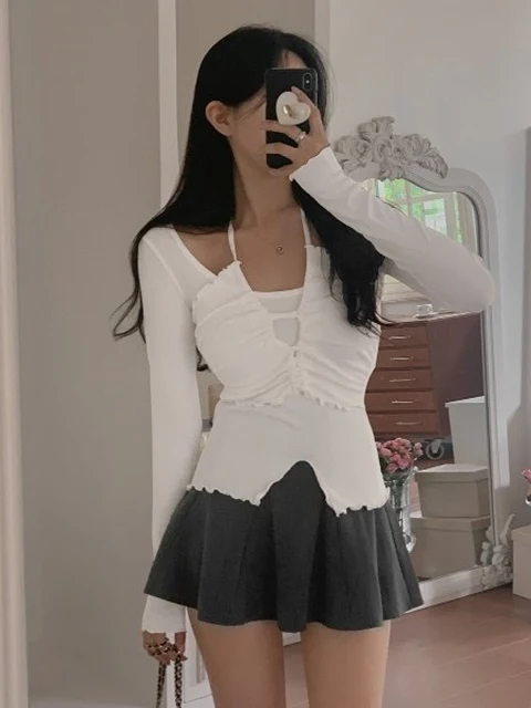 Halter Shirring Long Sleeve Tee Halter Shirring Long Sleeve Tee