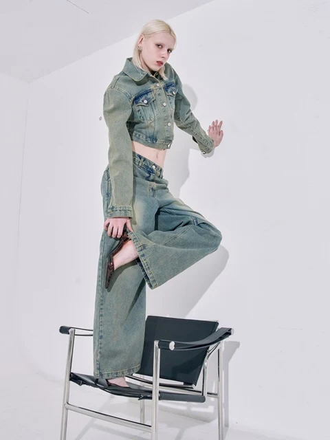 Pintuck Dirt Washing Denim Pants Pintuck Dirt Washing Denim Pants
