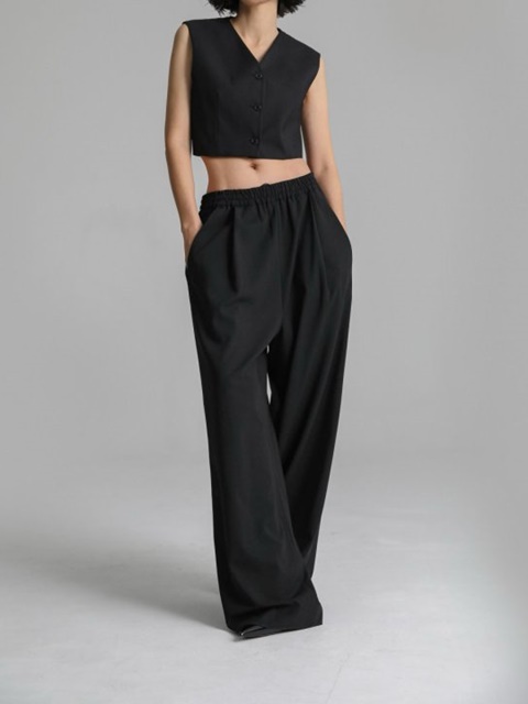 Banded String Wide Maxi Length Trousers