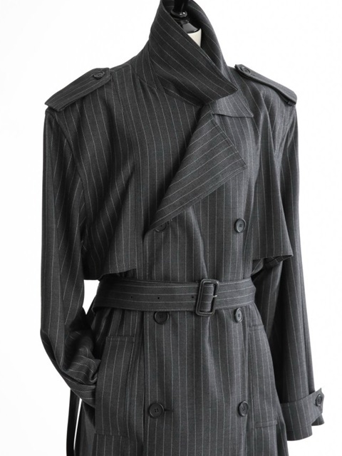 Pin Stripe Padded Detail Oversized Double Breasted Trench Coat