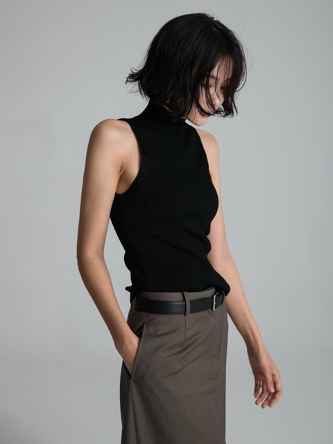High Neck Ribbed Sleeveless Cropped Knit Top