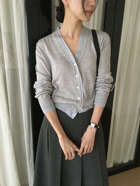Layered Silk Wool V Neck Cardigan Layered Silk Wool V Neck Cardigan