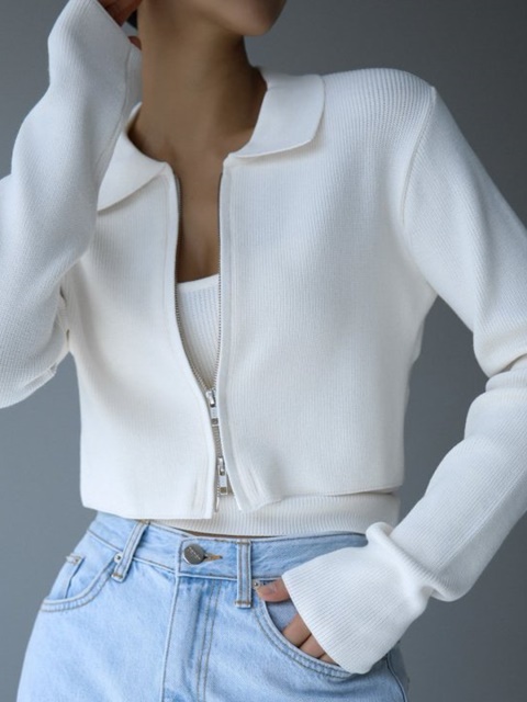 Two Way Zipped Detail Cropped Cardigan Two Way Zipped Detail Cropped Cardigan