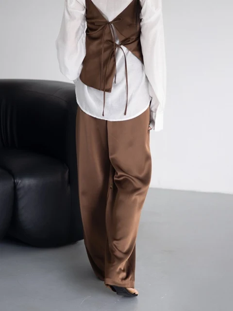 Pin-tuck Silky Banded Wide Trousers 