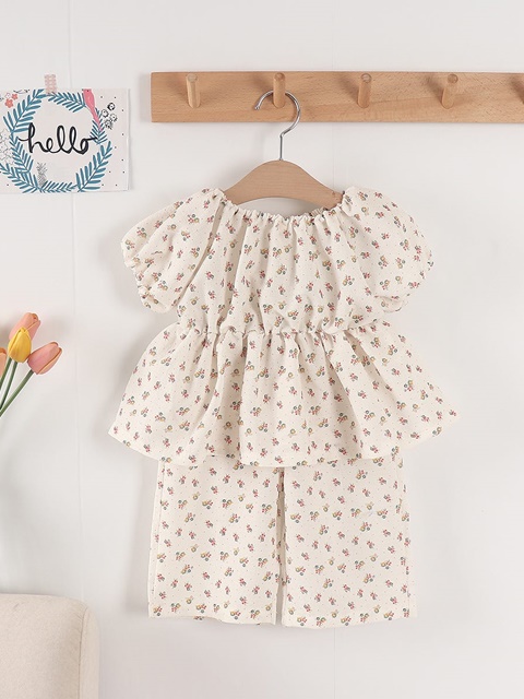 Flower Pants Top Bottom Set