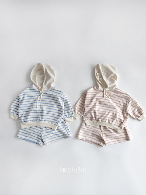 Striped Hood Shorts Top Bottom Set