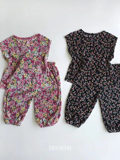 Floral Pleated Top Bottom Set
