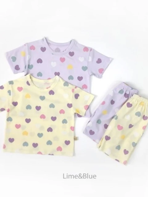 Love Heart Short Sleeve Top Bottom Set Love Heart Short Sleeve Top Bottom Set