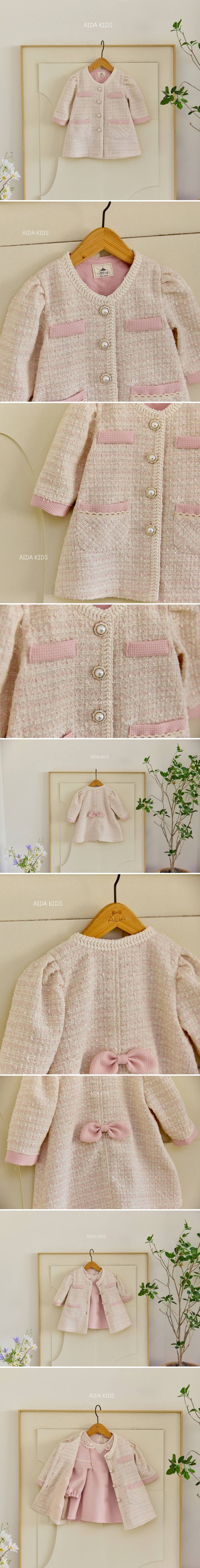 Aida - Korean Baby Fashion - #babyboutique - Pink Tweed Coat - 2