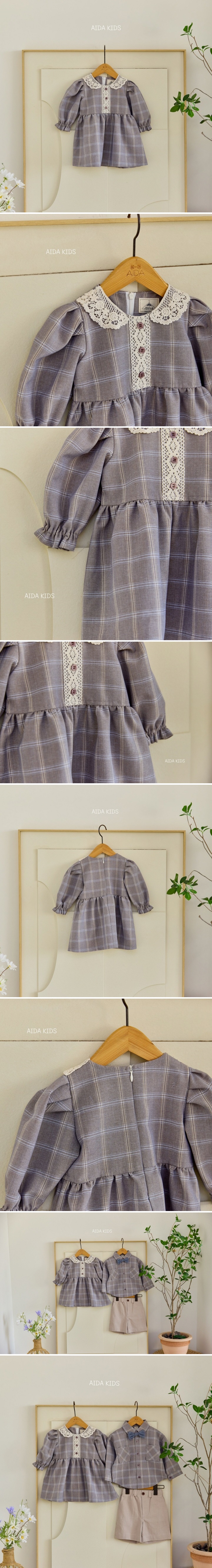 Aida - Korean Baby Fashion - #onlinebabyboutique - Classic Embroidery Check One-piece - 2