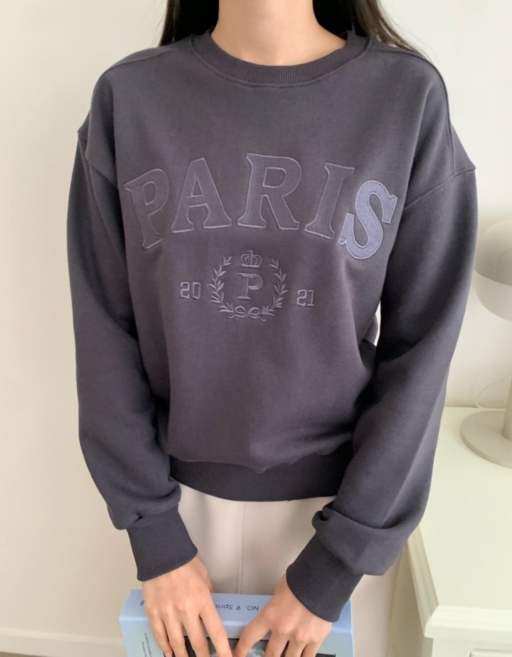 Allu - Korean Women Fashion - #momslook - Paris Embroidery Sweatshirts - 7