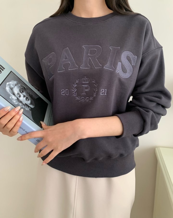 Allu - Korean Women Fashion - #momslook - Paris Embroidery Sweatshirts - 9