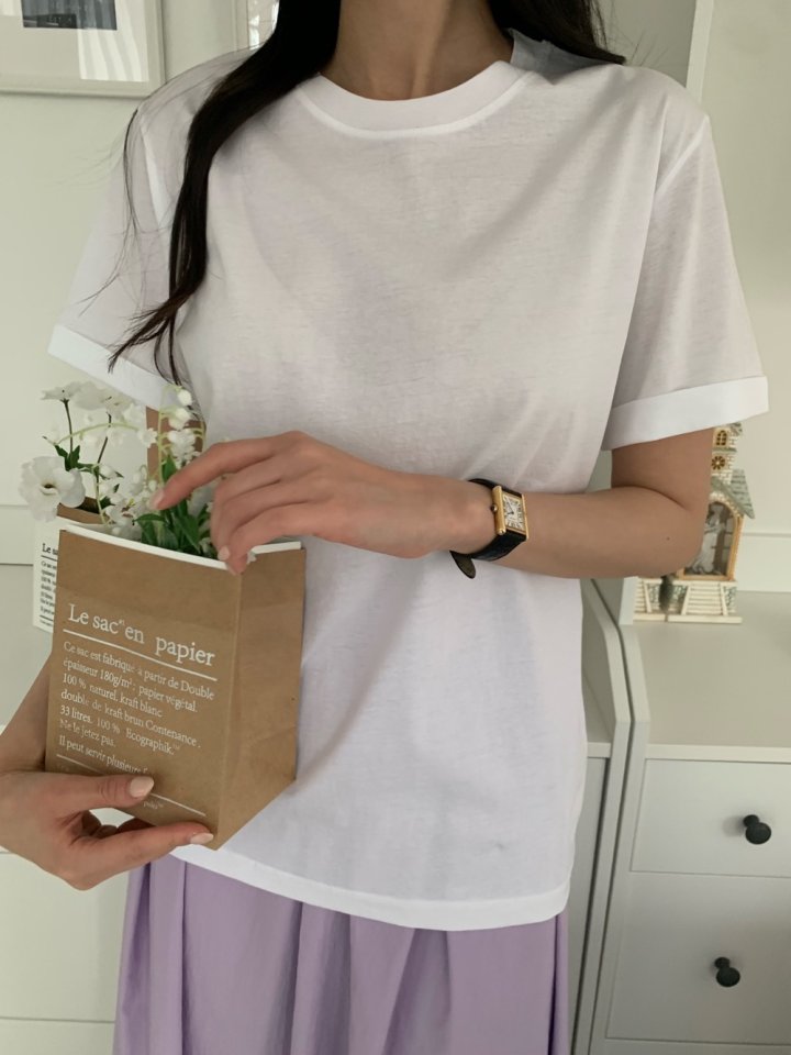 Allu - Korean Women Fashion - #restrostyle - Silk Roll-up Tee - 2
