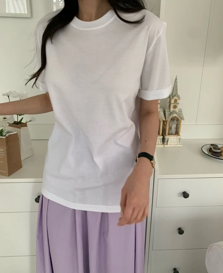 Allu - Korean Women Fashion - #romanticstyle - Silk Roll-up Tee - 3
