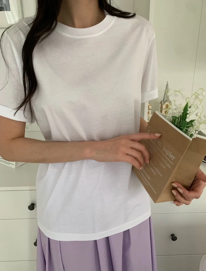 Allu - Korean Women Fashion - #romanticstyle - Silk Roll-up Tee - 4