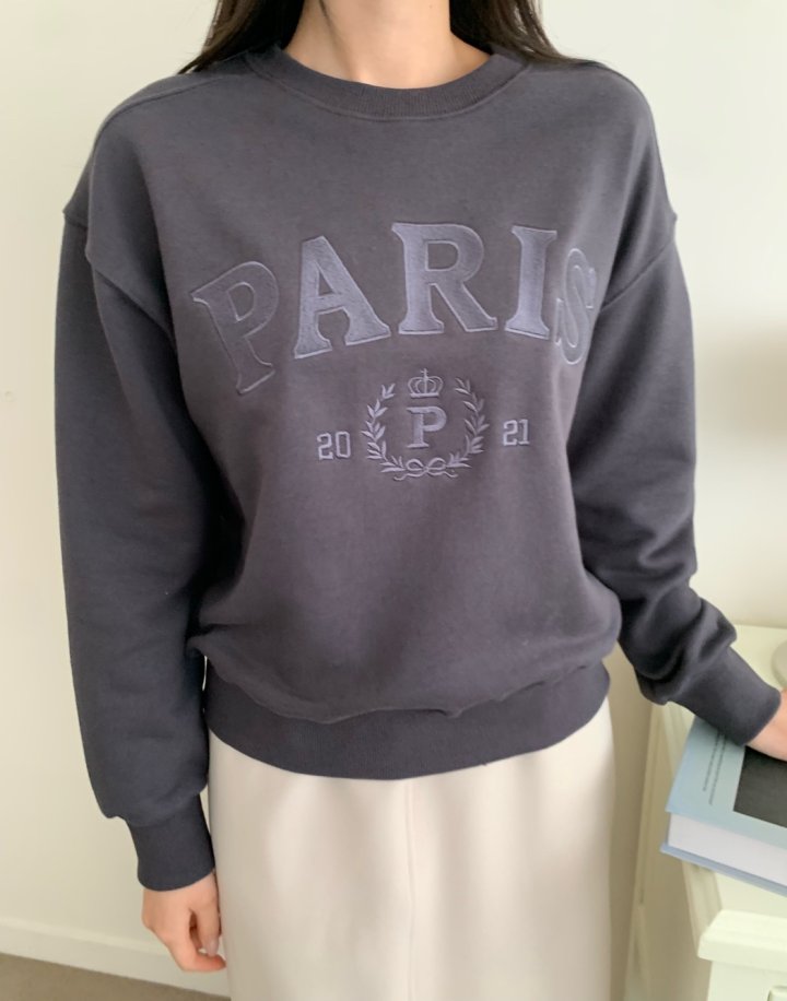 Allu - Korean Women Fashion - #womensfashion - Paris Embroidery Sweatshirts - 10