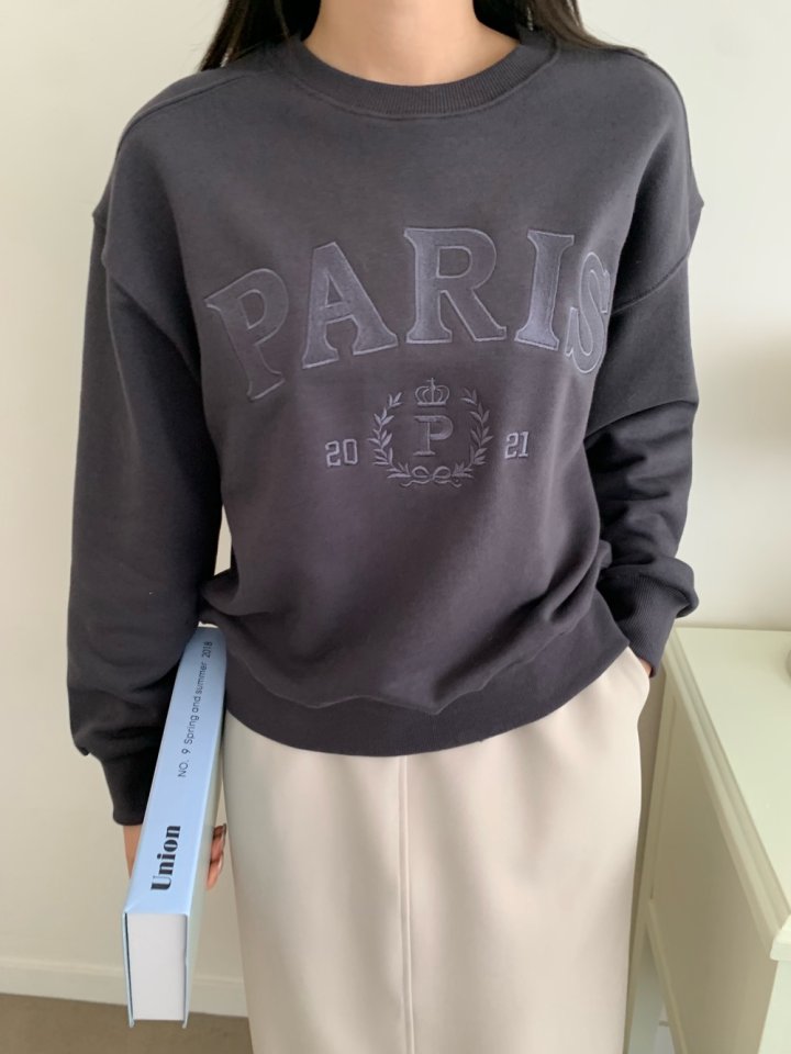 Allu - Korean Women Fashion - #womensfashion - Paris Embroidery Sweatshirts - 8