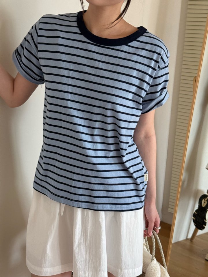 Amygrace - Korean Women Fashion - #momslook - Leo Stripe Tee - 8
