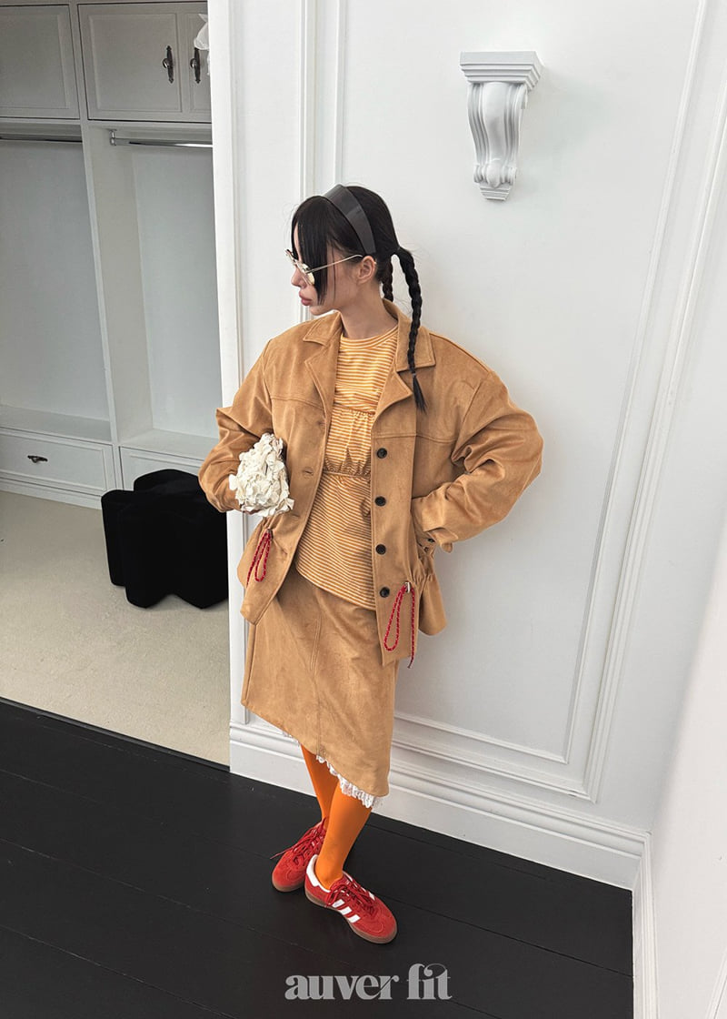 Auver_Fit - Korean Women Fashion - #momslook - Suede Frill Set - 3