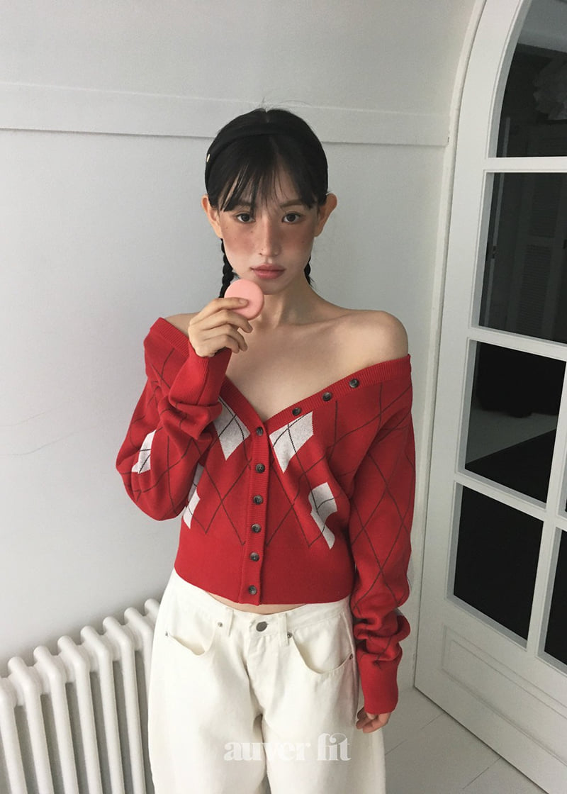 Auver_Fit - Korean Women Fashion - #momslook - Argyle Off Knit