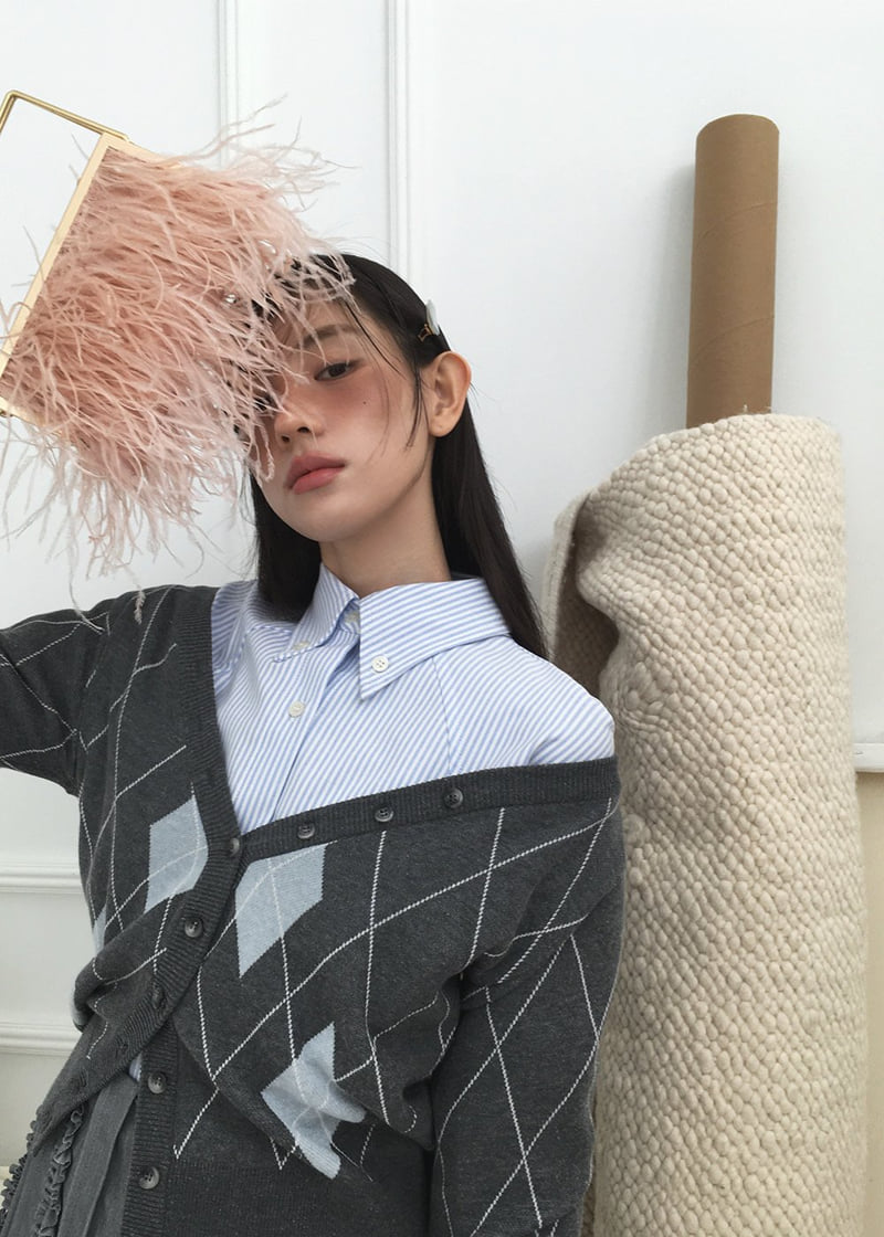 Auver_Fit - Korean Women Fashion - #momslook - Argyle Off Knit - 11